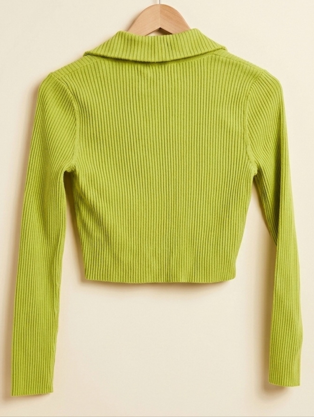 Twix Ribbed Zip-Front Crop Top - Lime Green, Size M - Picture 3 of 3